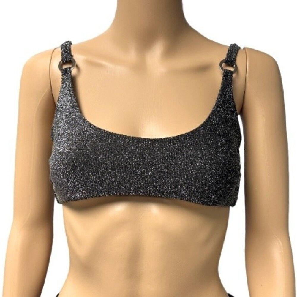 Bebe Black Silver Shimmer Bikini Bralette Top Size Small